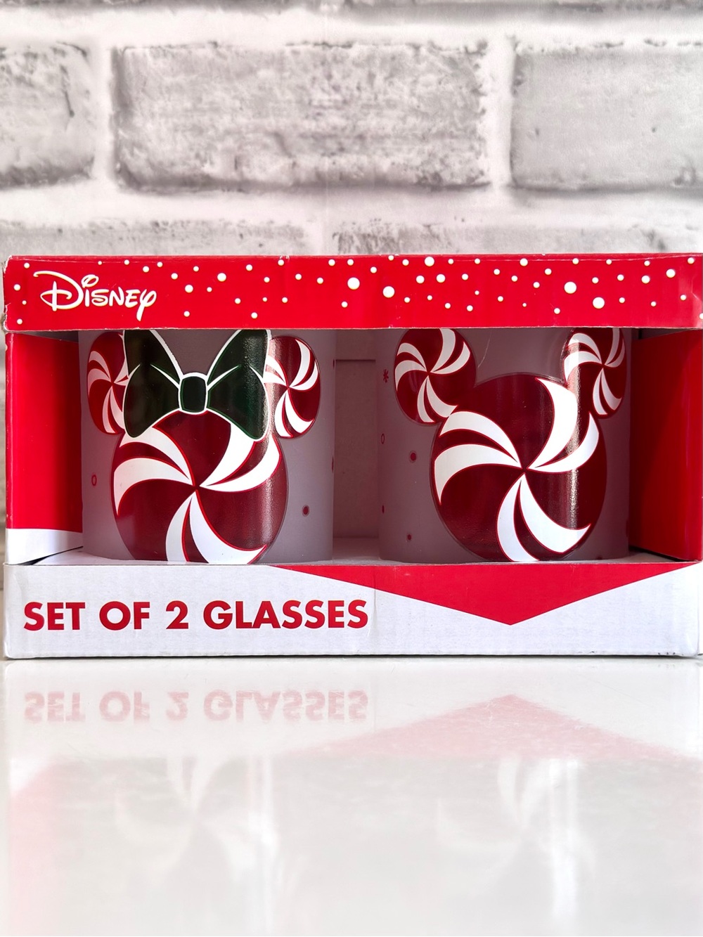 Disney Mickey & Minnie Peppermint Swirl Rocks Glasses - Set of 2